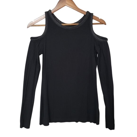 Bailey 44 Tops - Bailey 44 Black Cold Shoulder Long Sleeve Top With Crochet Trim Womens Size S